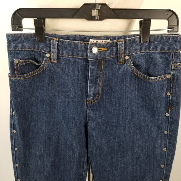 Michael Kors Blue Denim Jeans Metal Studded Rivets Straight Leg Mid Rise Size 4 - Picture 4 of 4
